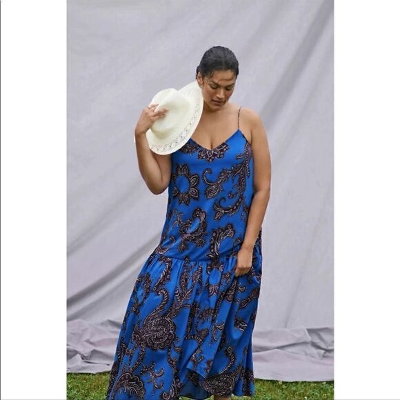 Anthropologie x ATSU Flounced Paisley Midi Dress Size XS - Picture 2 of 10